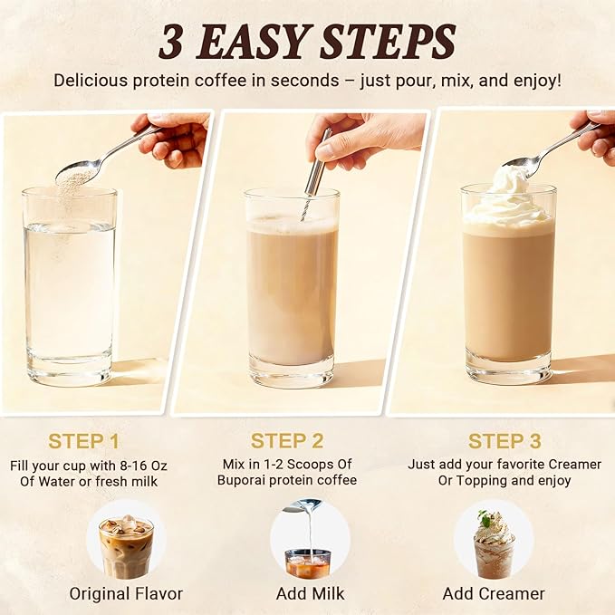 Protein Coffee Powder - Caramel Protein Iced Coffee 0g Sugar Keto Friendly 80 mg Caffeine Per Serving - 20 Servings