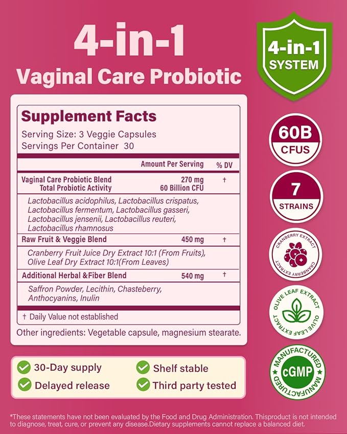 Vaginal Probiotics for Women pH Balance with Prebiotics - 60 Billion Womens Probiotic for Vaginal Flora Odor Yeast &amp Digestive Health with Saffron Cranberry Vegan &amp Non-GMO | 180 Caps