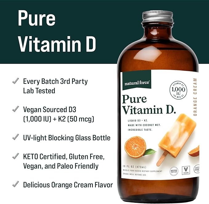 Natural Force Pure Vitamin D Orange Cream 16 fl oz Organic Pure C8 MCT Oil 32 oz