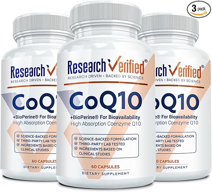 Research Verified CoQ10-100% Pure Extra Strength 300mg CoQ10 – Improved Absorption and Bioavailability with Bioperine - Boost Antioxidant Levels Improve Cardiovascular Health 180 Vegan Capsules