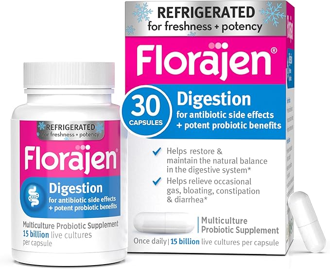 Florajen Digestion Probiotics Gut Health Supplement with Constipation and Bloating Relief for Adults 30 Count (Refrigerated)
