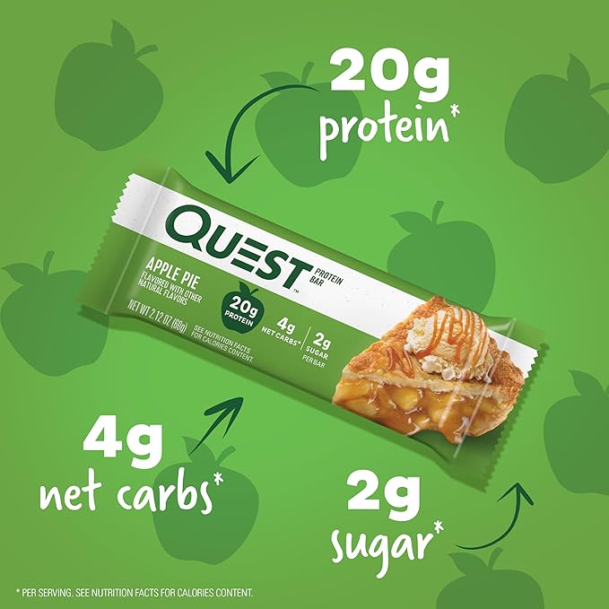 Quest Nutrition Peppermint Bark Protein Bar 21g Protein 4g Net Carb 1g Sugar Gluten Free &amp Apple Pie Protein Bar 20g Protein 4g Net Carbs 2g Sugar Gluten Free Keto Friendly
