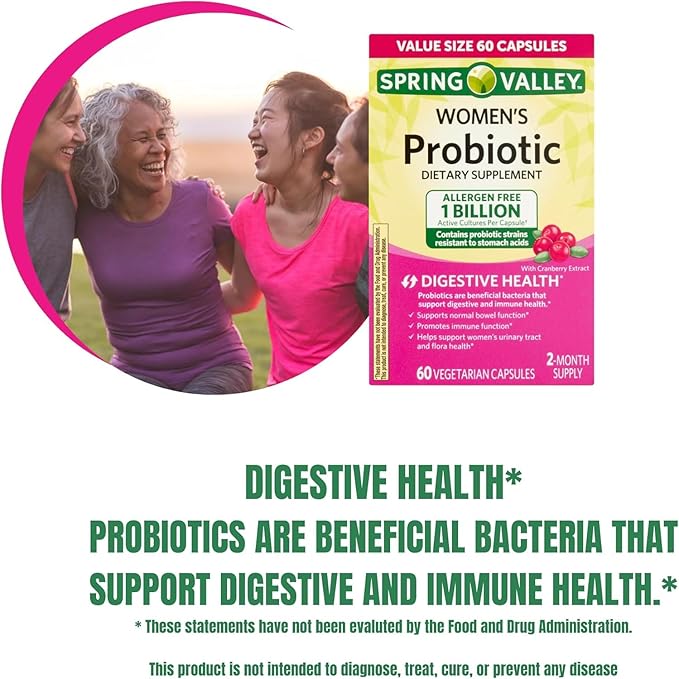 Probiotics for Women Capsules Dietary Supplement 1 Billion CFUs - Digestive Health (60 Capsules - Pack of 1) + VSL Sticker