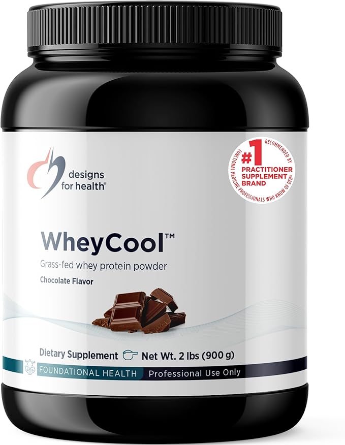 Designs for Health WheyCool - Grass Fed Whey Protein Powder Supplement with 20g Protein May Support Athletes Muscles + Energy - Non-GMO + Gluten-Free Chocolate (30 Servings / 900g)