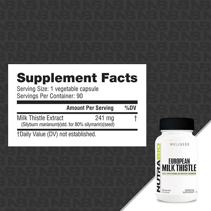 NutraBio European Milk Thistle Supplement 241mg - Supports Antioxidant Benefits and Wellness 90 Capsules 80% Silymarin Extract Herbal Supplement