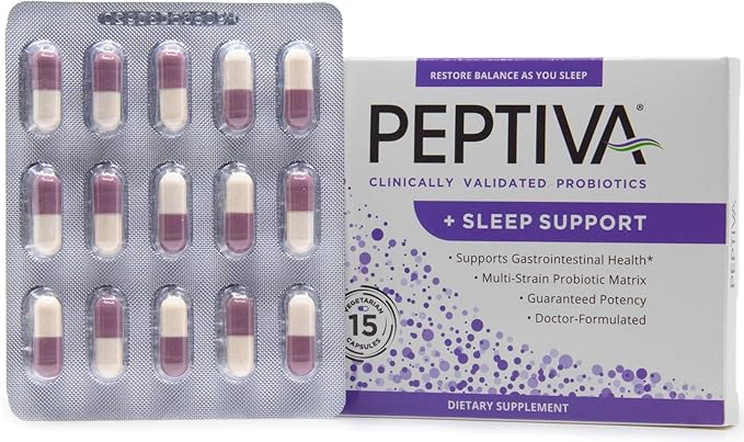 Peptiva 26 Billion CFU Probiotic and Sleep Support - Clinically Validated Multi-Strain Probiotic - Lactobacillus and Bifidobacterium Melatonin - 15 Count
