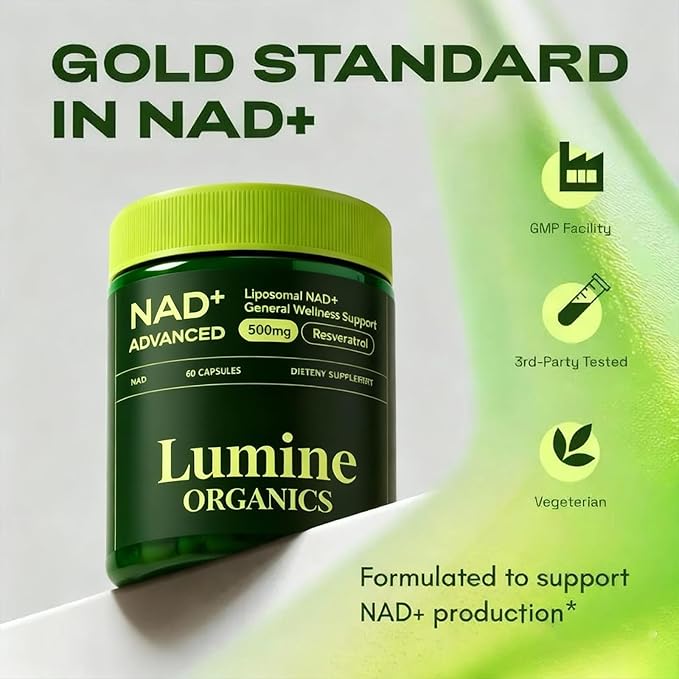 1PCSLumine Organics NAD+ Supplement for Energy Metabolism Support Liposomal Capsules Containing ResveratrolNicotinamide Ribosidean &amp QuercetinAlternative to NMN SupplementGluten-FreeVegan (1P
