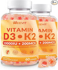 Vitamin D3 10000iu &amp K2 (as MK7) 200mcg Gummies w/Calcium Magnesium Omega-3 Vitamin C B12 K2 D3 Supplement for Women &amp Men - Vegan Sugar Free