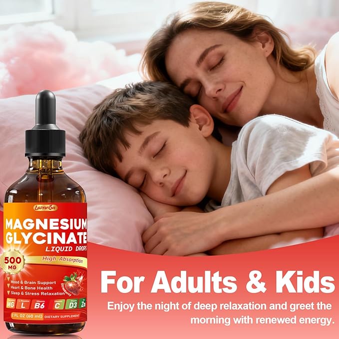 Magnesium Glycinate Liquid Drops Supplement - Vegan GMO Free Gluten Free for Muscle &amp Bone Health Support (Strawberry 60ml) 2 Pack
