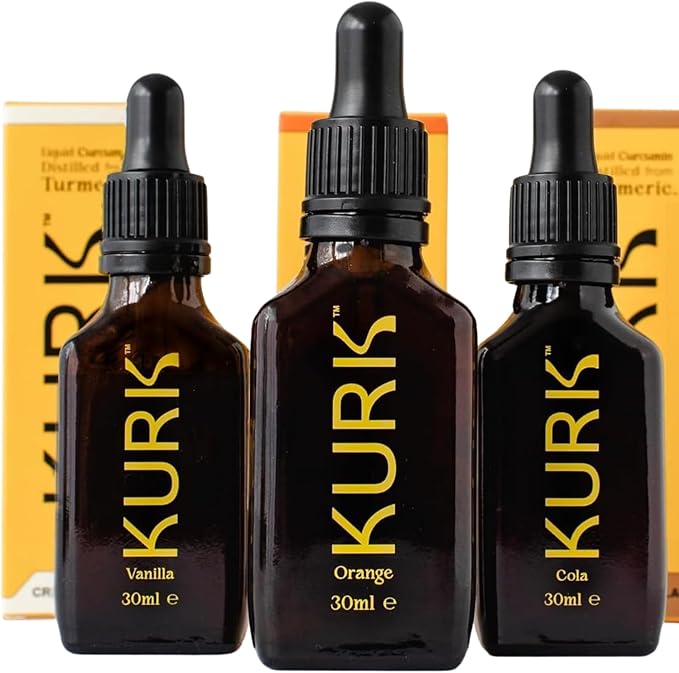 Kurk Essential Liquid Turmeric Curcumin Supplement Turmeric Drops Oil for Advanced Everyday Wellness Focus &amp Energy 185x More Absorbable Than Powders Plant-Based (Trio) (3 x 1 Fl Oz)