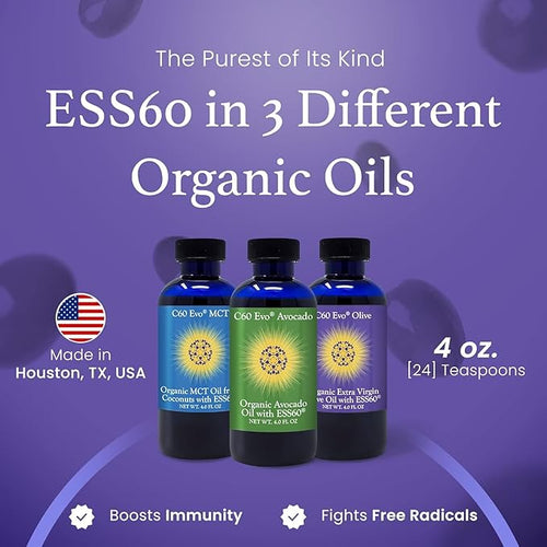 All-Natural Edible Oils 4oz Sampler Set with Pure C60 ESS60 Immune Support and Joint Support Supplement with Olive Oil Avocado Oil &amp MCT Coconut Oil Set of 3 4 oz