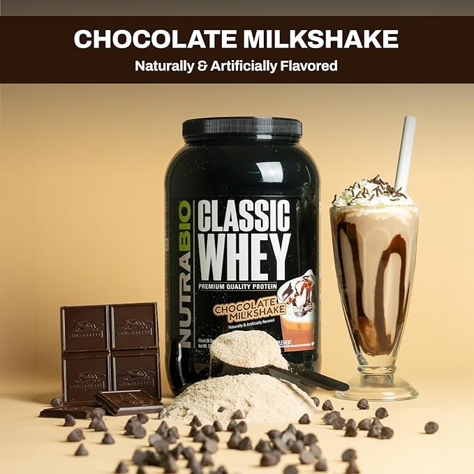 NutraBio Classic Whey Protein Powder- 25G of Protein Per Scoop - No Fillers Artificial Colors Preservatives - Chocolate Milkshake 2 Pounds
