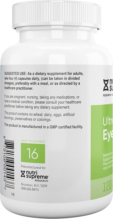 Nutri Supreme Research Ultra Eye Care with Lutein for Eye Health and Wellness 120 Vegetarian Capsules Kosher
