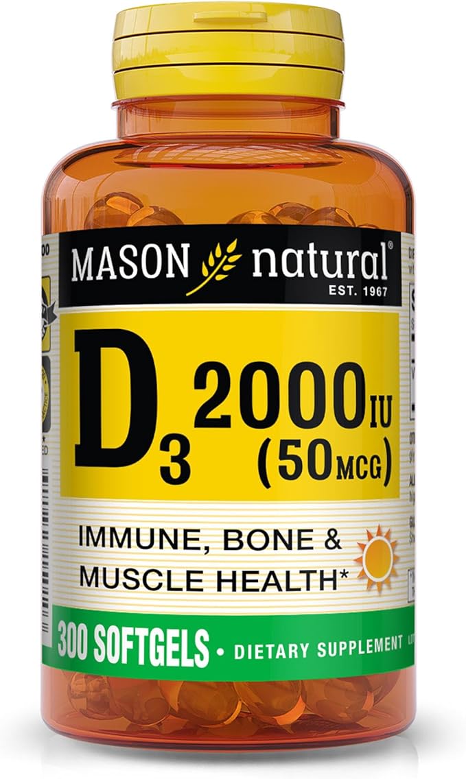 MASON NATURAL Vitamin D3 2000 IU Ultra Strength Supports Bone Density Strength &amp Immune Health 300 Softgels