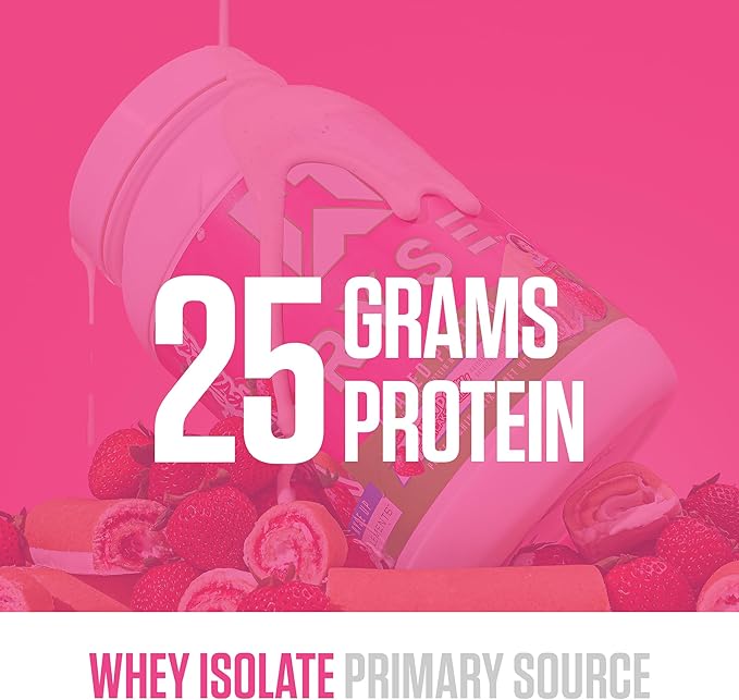 RYSE Loaded Protein Powder - Little Debbie Strawberry Shortcake Rolls - 25g Whey Protein Isolate &amp Concentrate with Prebiotic Fiber &amp MCTs - Low Carb &amp Low Sugar - 27 Servings / 2 lb Tub