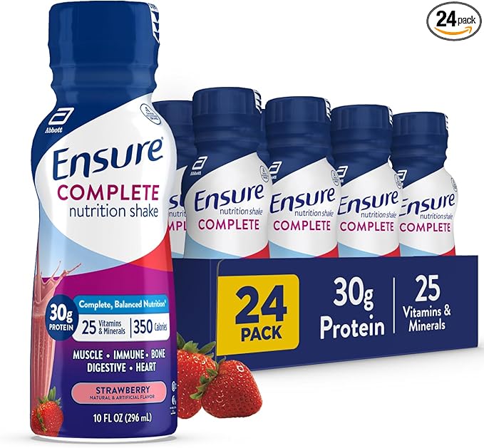 Ensure complete Strawberry Nutrition Shake Complete Balanced Meal Replacement Ready to Drink 30g Protein 25 Vitamins &amp Minerals 10 fl oz—24 Pack