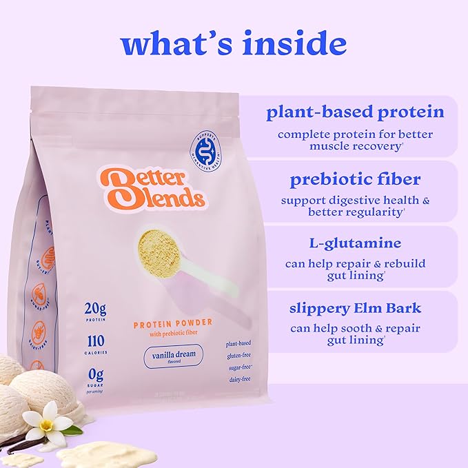 Gut-Friendly Protein Powder + Shaker Bottle for Sensitive Stomachs Low FODMAP 20g Vegan Pea &amp Rice Protein with Prebiotic Fiber Dairy &amp Gluten Free No Gums or Sugar Vanilla Dream