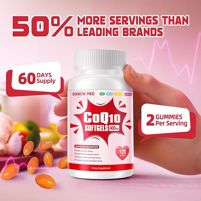 CoQ10-400mg-Softgels with PQQ BioPerine &amp Omega-3 Coenzyme Q10(Ubiquinone) Supplement for High-Absorption Powerful-Antioxidant Support Heart &amp Energy-Production 120 Servings