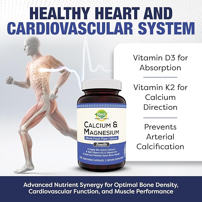 Plant Calcium &amp Magnesium Supplement with Boron Vitamin D3 &amp K2 MK-7 - Optimal Calcium-Magnesium Ratio for Bone Strength and Health Vegan Non-GMO Allergen-Free 120 Capsules