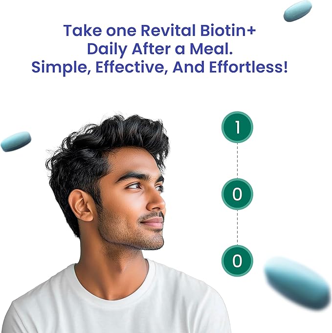 Revital Biotin+ with Amla and DHT Blockers for Hair Growth | Biotin Amla Zinc Vitamin E &amp Pantothenic Acid | Supports Hair Strength &amp Skin Health | 50 Tablets