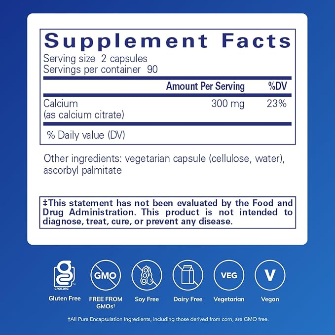 Pure Encapsulations Calcium (Citrate) - Supplement for Bone Teeth Colon and Cardiovascular Health Support* - with Premium Calcium Citrate - 180 Capsules
