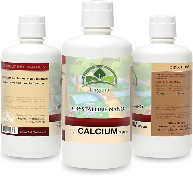 Organa Pure Crystalline Liquid Calcium Supplement - 30 PPM - Colloidal Minerals - Calcium Supplement for Women &amp Men - Liquid Calcium Citrate Alternative - 99.99% Pure Calcium