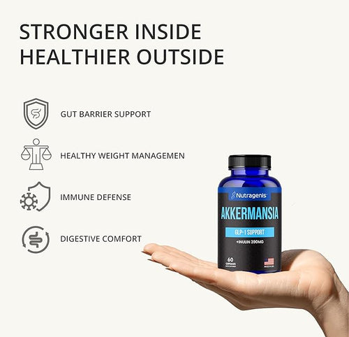 Akkermansia Muciniphila Probiotic – 1 Billion AFU with 390 mg Inulin Prebiotic Fiber – 60 Capsules 2-Month Supply – Gut Health &amp Metabolism Support Daily Probiotic for Men &amp Women