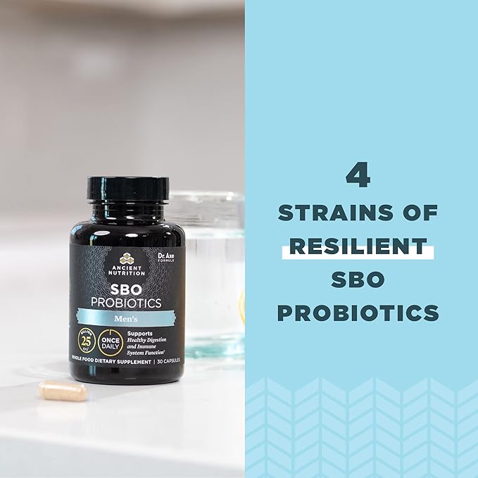 Ancient Nutrition Probiotics for Men SBO Probiotics Men's Once Daily 30 Ct for Healthy Digestion and Immune System Function Support 25 Billion CFUs* Per Serving