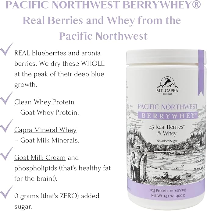 Mt. Capra Pacific Northwest BerryWhey | Non-GMO Meal Replacement Shake High in Antioxidants with Locally Grown Blueberries Aronia Berry and Goat Whey Protein | 10 Servings - 14.1 oz