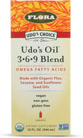 Flora Health UDO’s Oil Omega 3-6-9 32 Oz Supplement | Organic | Plant Based | Vegan Fish Oil Alternative | Blend of Flaxseed Coconut Evening Primrose &amp More