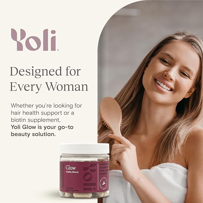 Yoli Glow Biotin &amp Collagen Supplements – Hair Skin &amp Nails Formula – Daily Multivitamin for Women with Essential Vitamins &amp Minerals – 60 Capsules