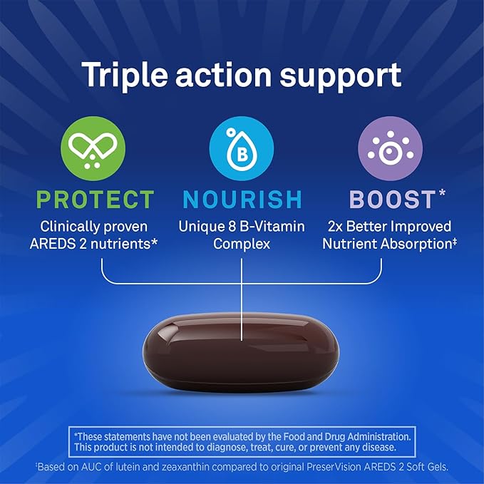 PreserVision AREDS3 Eye Vitamins #1 Eye Doctor Recommended Brand AREDS 2 Formula with 8 B-Vitamin Complex Promotes Healthy Cellular Eye Function* 3-in-1 Macular Supplement 120 Softgels