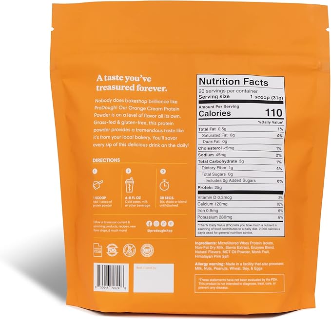 ProDough Gourmet Whey Isolate Hydrolized Protein Powder for Shake Mix- Easy Digest Enzyme Blend 25g Protein per Serving Natural Ingredients Gluten Free Keto Friendly (Orange Cream)