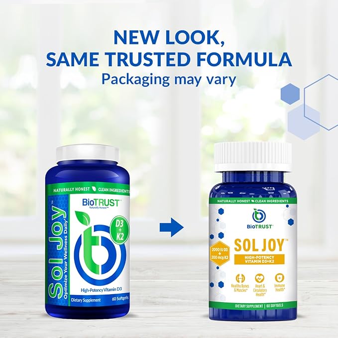 BioTrust Sol Joy High-Potency Vitamin D3 K2 – High Potency (50 mcg)