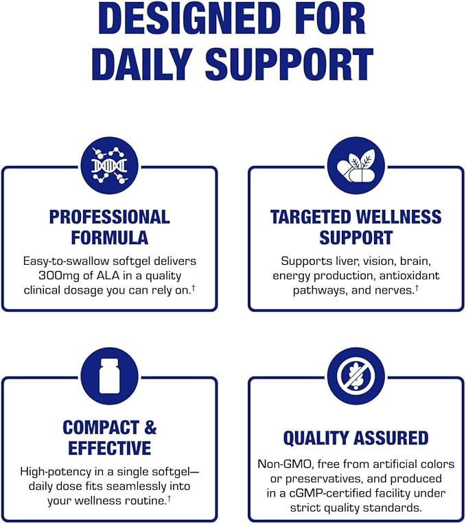Alpha Lipoic Acid 300mg - Clinical Formula ALA Supplement for Liver Eye Brain Mitochondria Energy Antioxidant &amp Nerve Support - Non-GMO Soy Free &amp Easy to Swallow Softgels - 60 Servings
