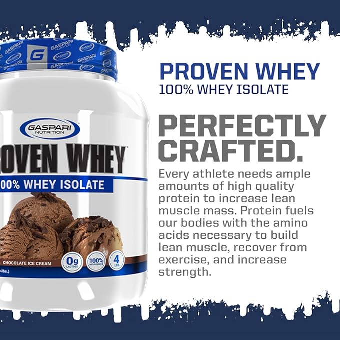 Gaspari Nutrition Proven Whey 100% Hydrolyzed Whey Isolate High Protein Lactose Free Low Carbohydrate and Low Sugar (4lb Vanilla Ice Cream)