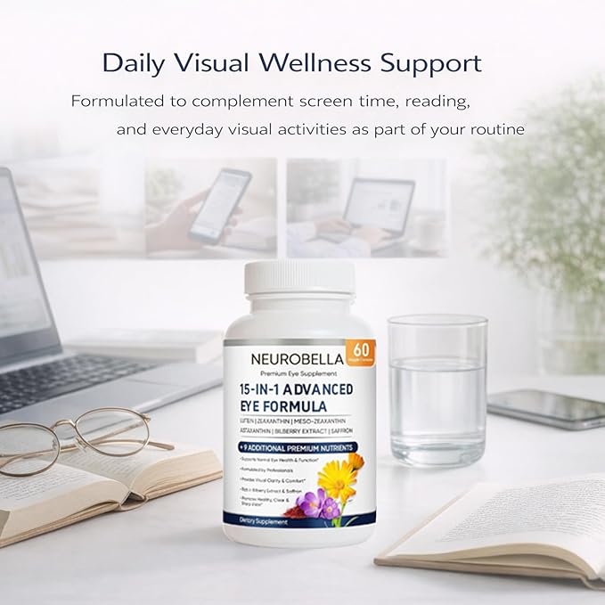 Neurobella Eye Formula 15 in 1 Daily Eye Wellness Supplement with Lutein Zeaxanthin Bilberry &amp Vitamins Clean Capsule Formula for Adult Wellness Routine (1)