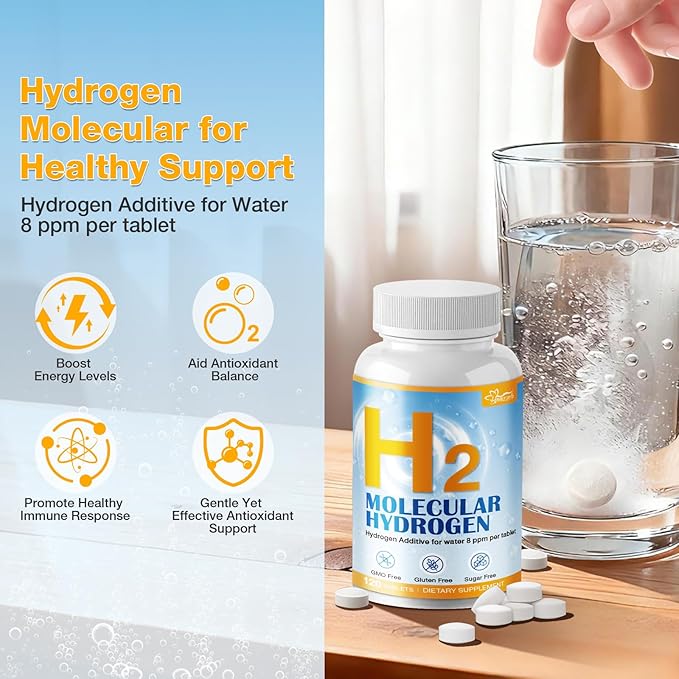 Magnesium -Infused Hydrogen Water Tablets (120 Servings) 8 PPM H2 Molecular Tablets for Energy Boost Brain Health &amp Cognitive Support Lemon Flavor Gluten-Free &amp Non-GMO
