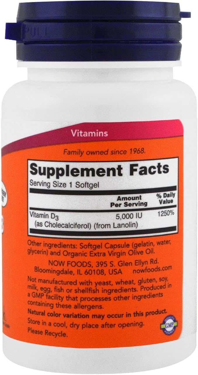 Now Foods Now Supplements Vitamin D-3 5000 IU High Potency Structural Support* 240 Softgels (4 Pack)