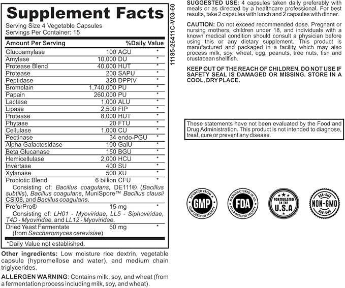 Digestive Probiotic Prebiotic Postbiotic &amp Enzyme for Women Complete Gut &amp Whole Food Digestive Support Supplement Shelf Stable Advanced Pre/Pro/Postbiotic 60 Capsules