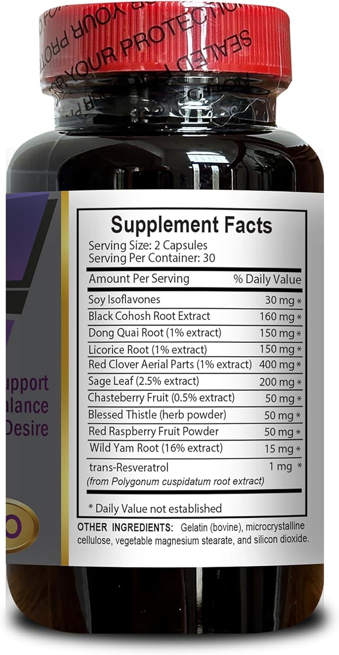 Female Passion &amp Energy Booster – Herbal Capsules with Soy Isoflavones &amp Chasteberry – Support Women’s Balance Formula – 1 Bottles 60 Capsules