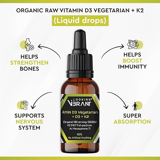 Vitamin D3 + K2 (MK-7) Liquid Drops with MCT Oil &amp Olive Oil - Vegetarian Non-GMO Soy-Free Gluten-Free Alcohol-Free 1 Bottle 2 Fl Oz (60 ml) - 180 Servings (2500 IU per Serving)