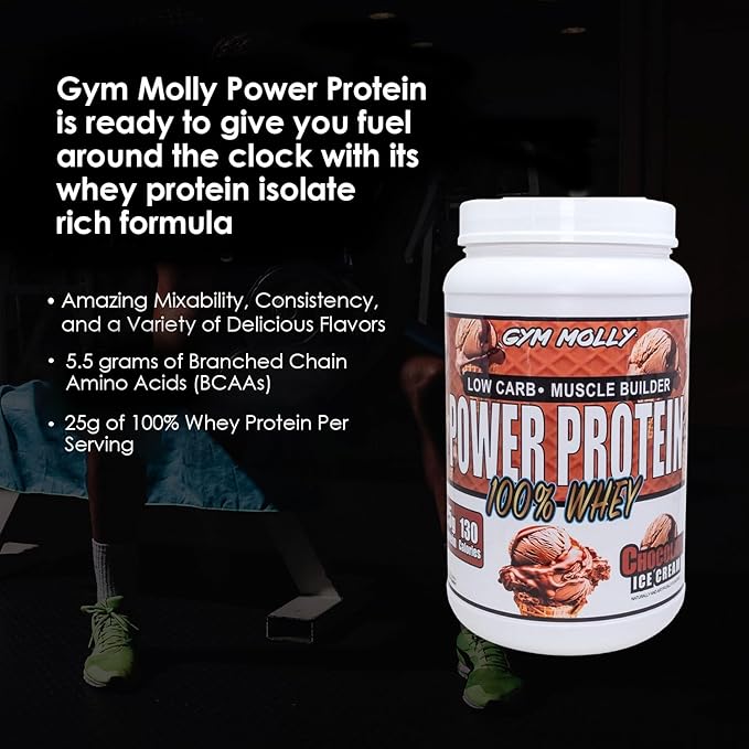 Gym Molly Power Protein Powder 100% Whey Protein Isolate 25g of Protein 5.5g BCAAs Fast Absorbing - Ready to Give You Fuel Around The Clock - 2lbs Chocolate Flavored