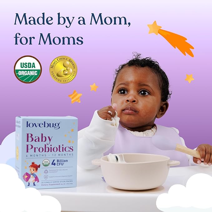 LOVEBUG Probiotics for Babies - Organic Baby Probiotics 6-12 Months for Baby Immune Support Gas Colic Diarrhea &amp Infant Constipation Relief Sugar-Free Tasteless Powder 30 Pack