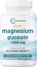 Pure Magnesium Glycinate 1000mg 300 Capsules | 100% Chelated for Max Absorption | Enhanced with Vitamin C | Only Uses Active Ingredients