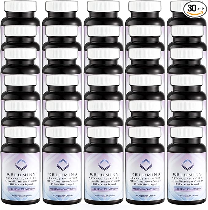 Relumins Advance White Active Glutathione Complex - Max Dose 900mg Glutathione with 6X Boosters ALA &amp NAC - Spring Glow Essentials Anti-Aging &amp Skin Brightening Supplement - 60 Caps x 30 Bott