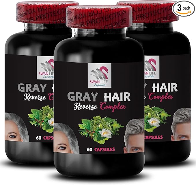 Biotin - GRAY HAIR REVERSE - Hair brilliance Restore vibrancy Color vitality Fresh tone Natural shade Lush hair Glossy hair Hair enrichment Hair restoration 3 Bottles 180 Capsules