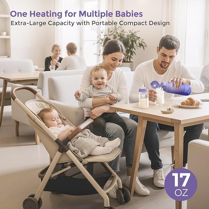 Momcozy Portable Bottle Warmer for Travel – Dual Heating Modes for Breast Milk &amp Water Portable Milk Warmer with Fast Heating &amp Long Battery Life 17 Ounces Large Capacity Purple
