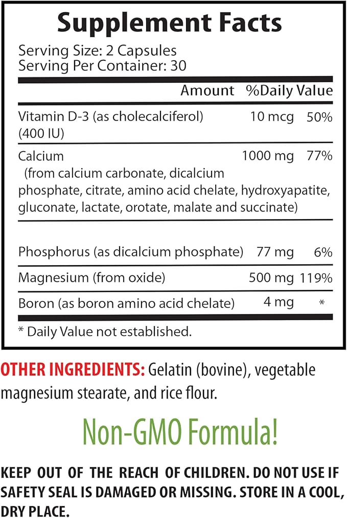 Bone and Joint Vitamins - Calcium Magnesium Phosphorus with Vitamin D-3 and Boron Advanced Complex - Phosphorus Magnesium Calcium Magnesium Supplement Calcium Magnesium Potassium 1 Bot 60 Capsules