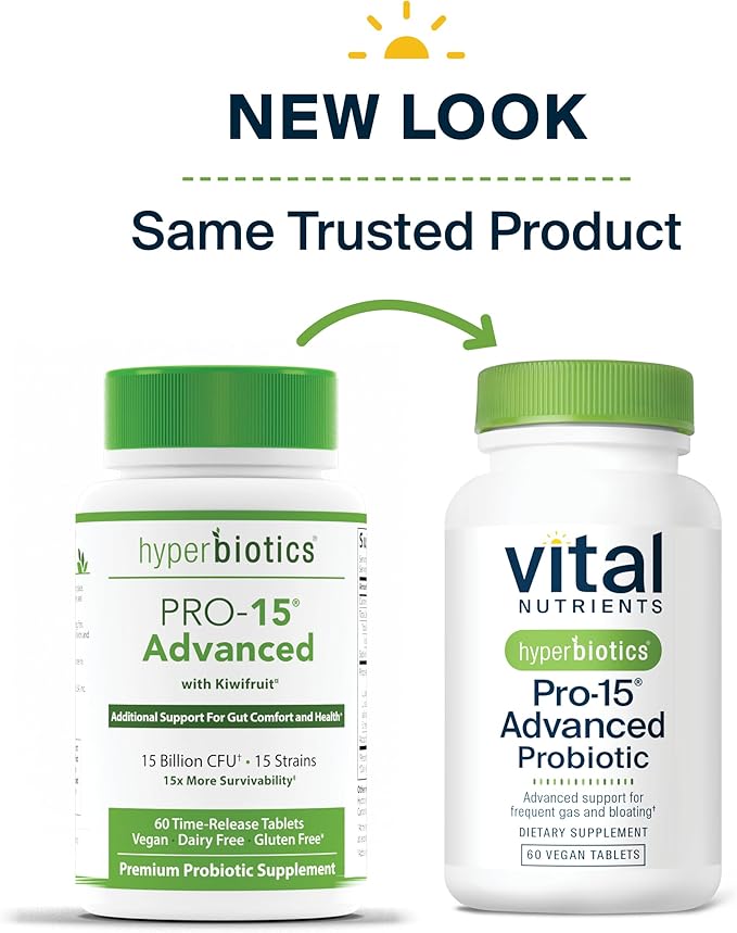 Hyperbiotics Vital Nutrients Pro-15 Advanced Probiotics for Women and Men | 15 Strains + Kiwifruit | Clinically Studied Daily Probiotics for Digestive Health Gas &amp Bloating | 60 Vegan Tablets